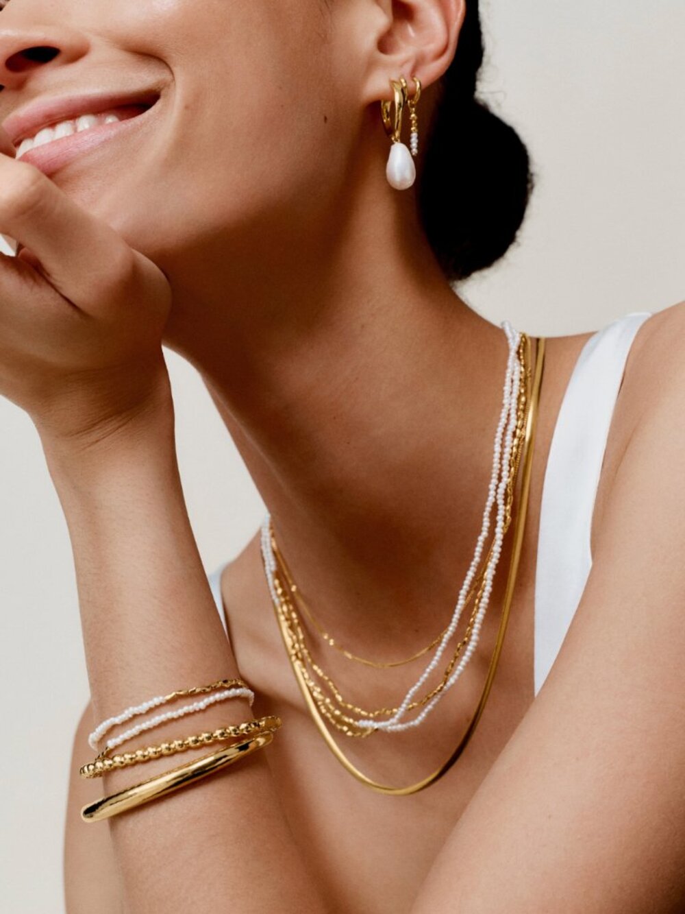 Monica Vinader Mini Nugget Pearl Necklace 18k Gold Vermeil Summer Essential Cute - Picture 2 of 10